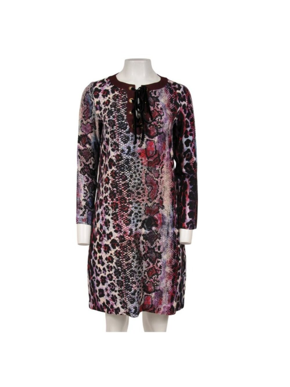 Just Cavalli Women Mixed Animal Print Long Sleeve Mini Dress Size IT 42 Medium